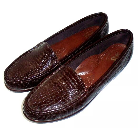 SAS Simplify Brown Faux Croc Patent Leather Comfort Loafers 8W - Picture 9 of 9